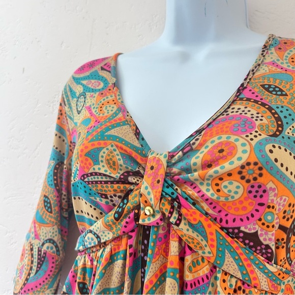 LILLY PULITZER VTG Y2K Silk Vibrant Paisley Dress 4 Tie Back Empire Waist Retro - Picture 3 of 10
